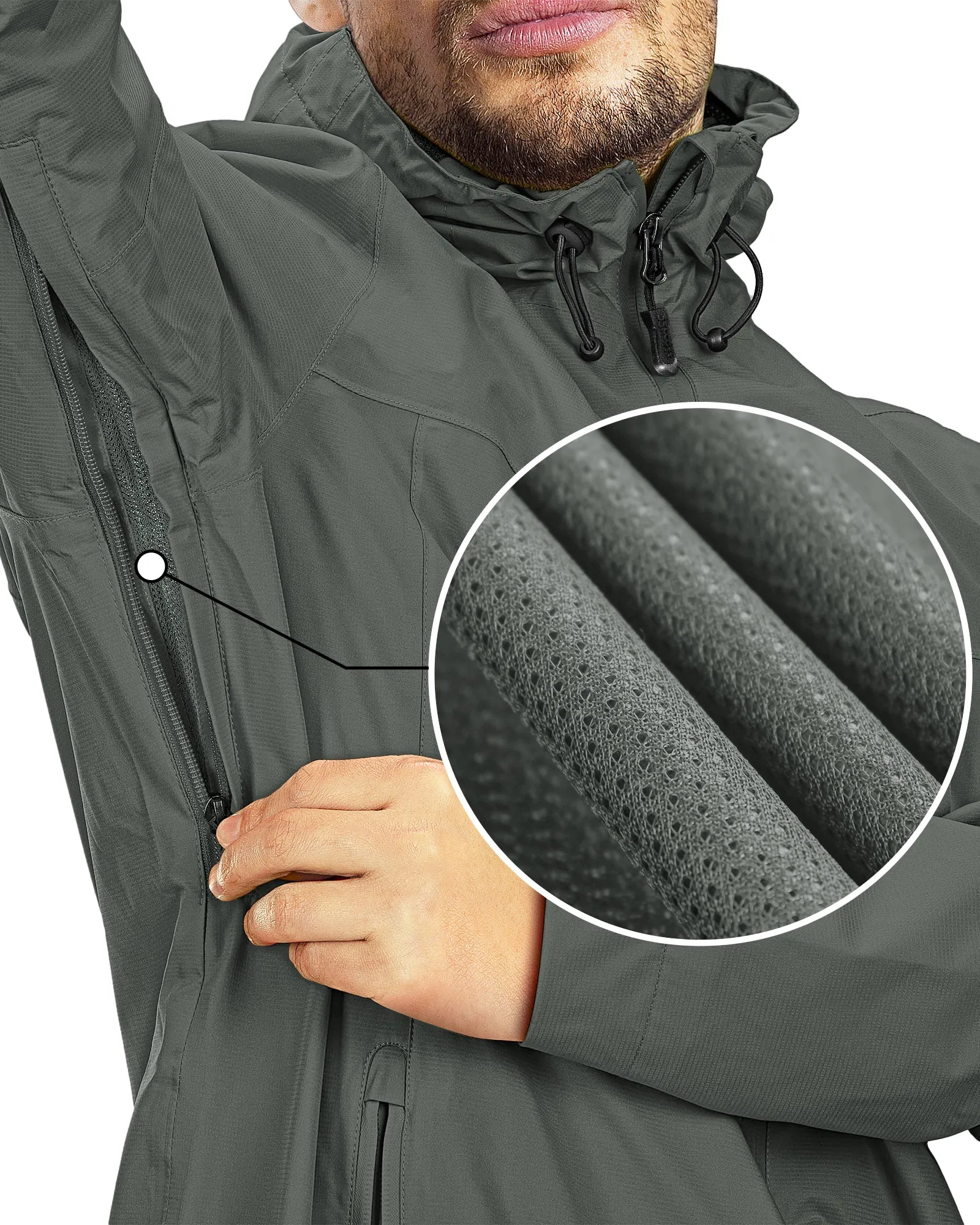 1.39 lbs 10000mm W/P Index 10000 Level Breathable Men's Packable Rain Jacket with 4 Multi Pockets