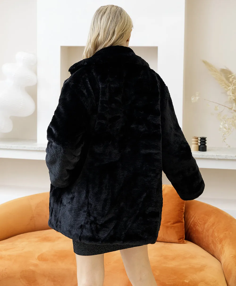 2022 Autumn Winter New Women Faux Fur Coat Elegant Fluffy Thick Warm