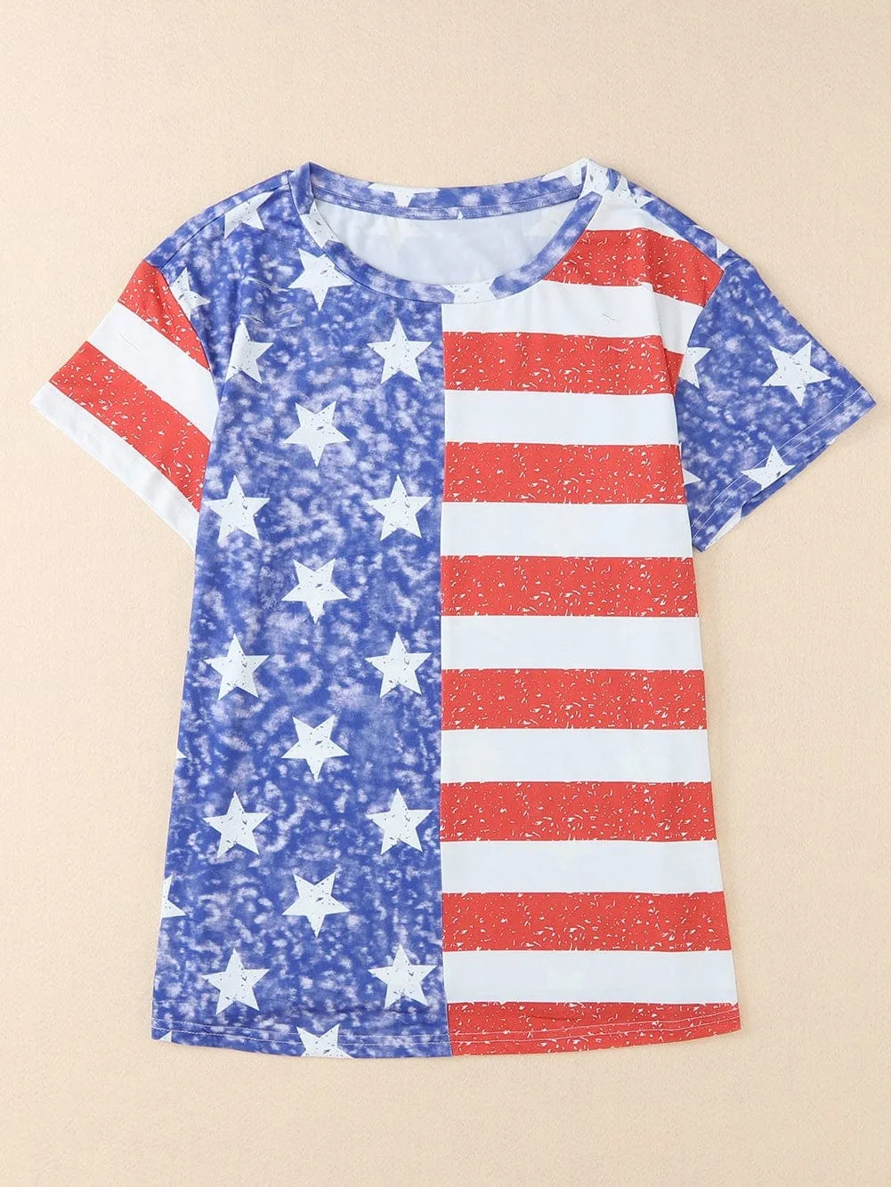 American Flag Striped Distressed Crew Neck Tee with Unique Details