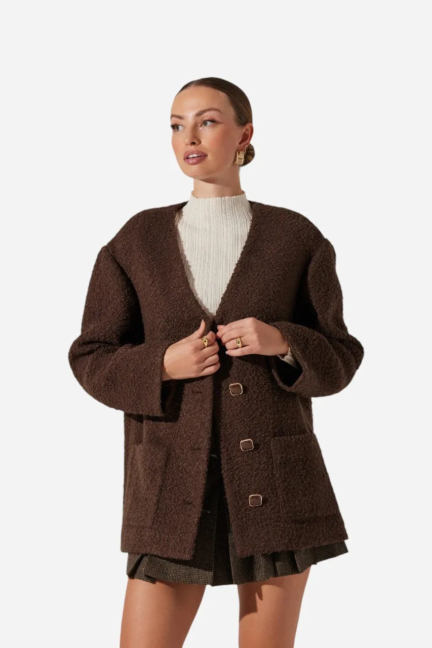 ASTR the Label Maidy Boucle V-Neck Coat Brown