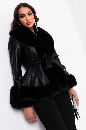 AZALEA WANG FAUX FUR TRIM PEPLUM MOTO