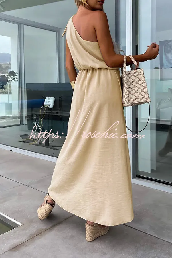 Bayside Beauty One Shoulder Slit Relaxed Midi Dress