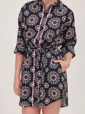 Belted Embellished Women's Shirt Dress with Side Pockets.