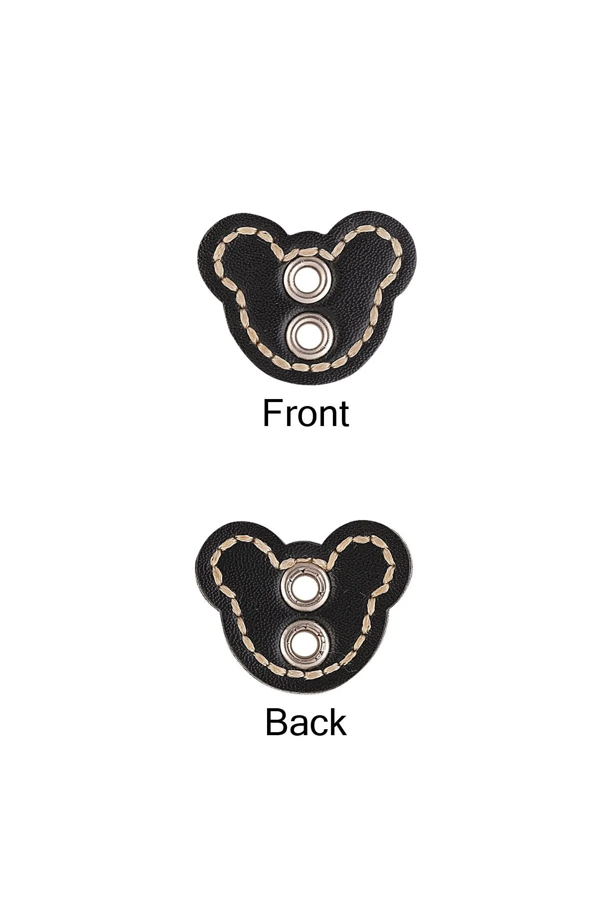 Black 2-Hole Mickey Face Stitched Leather Button