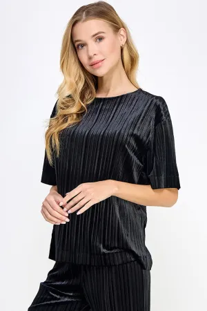 Black Pleated Velvet Top