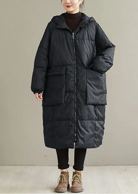 Black warm Duck Down Winter Coats Zip Up Winter