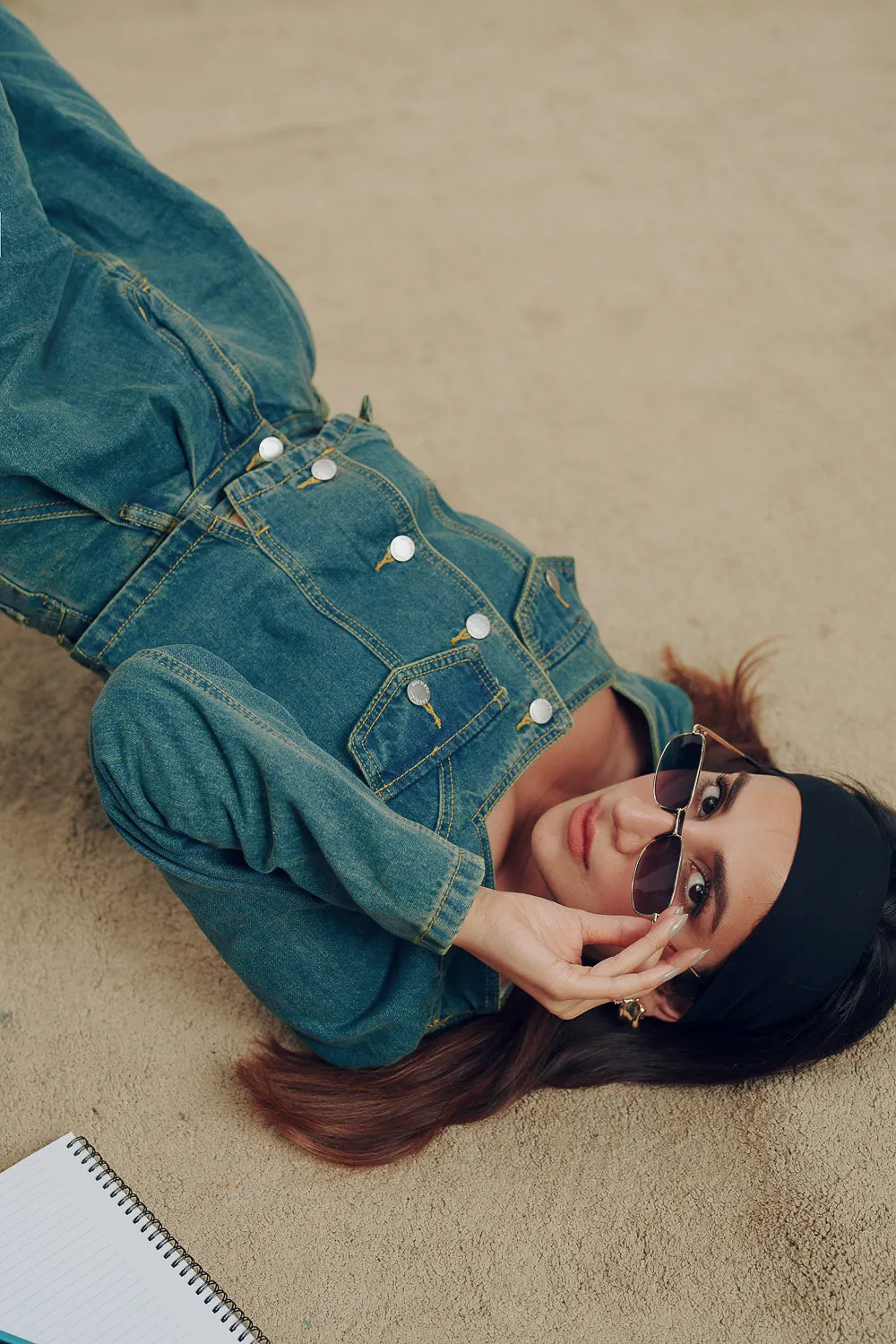 Blue Square Neck Denim Jacket