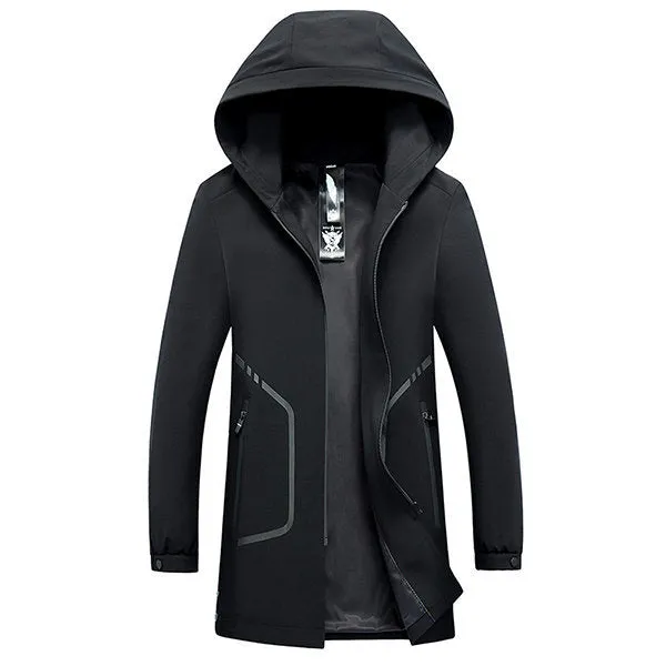 Business Casual Black Hooded Trench Coat for Men