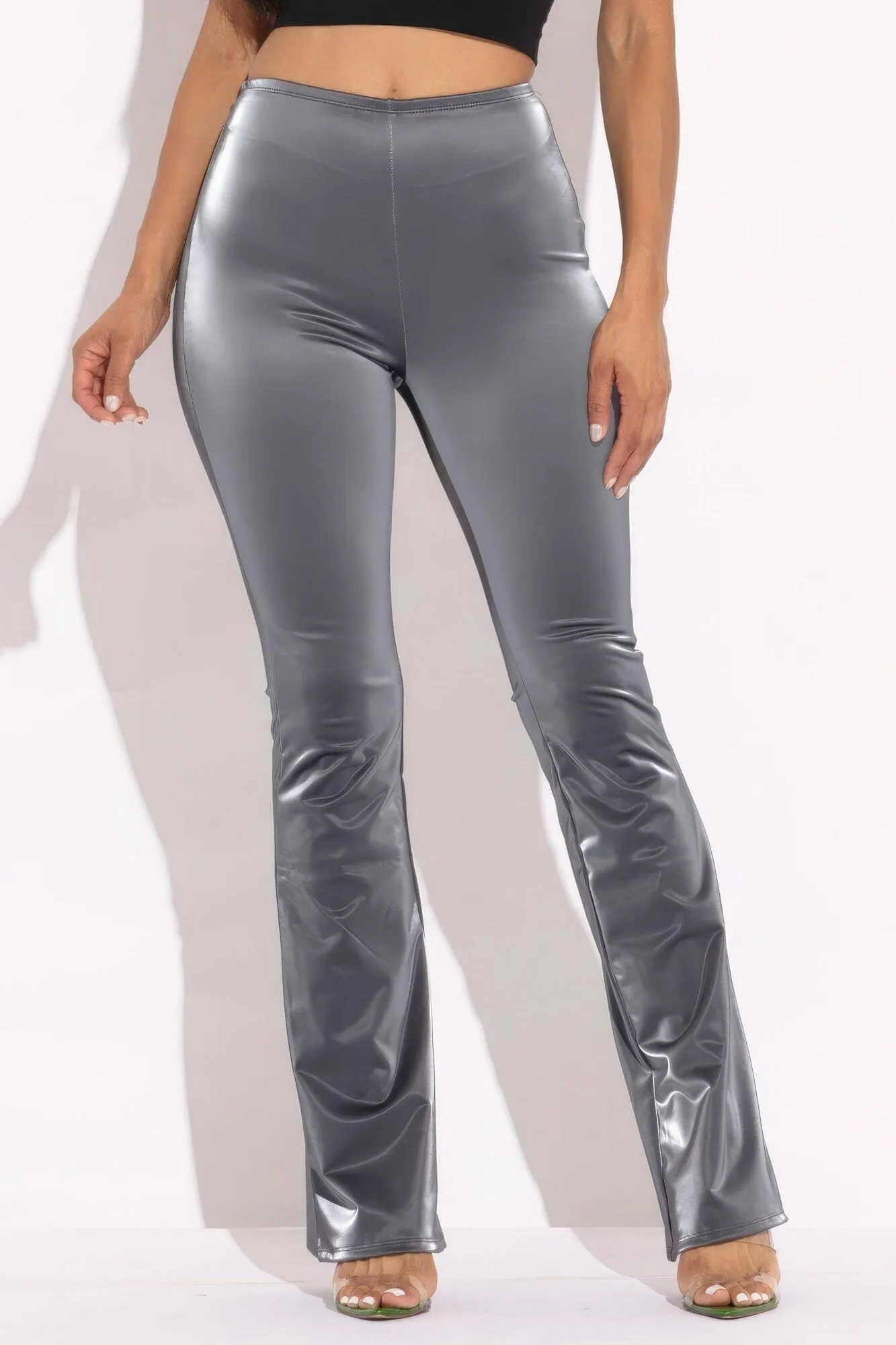 Charcoal Grey Velvet Flared Pants