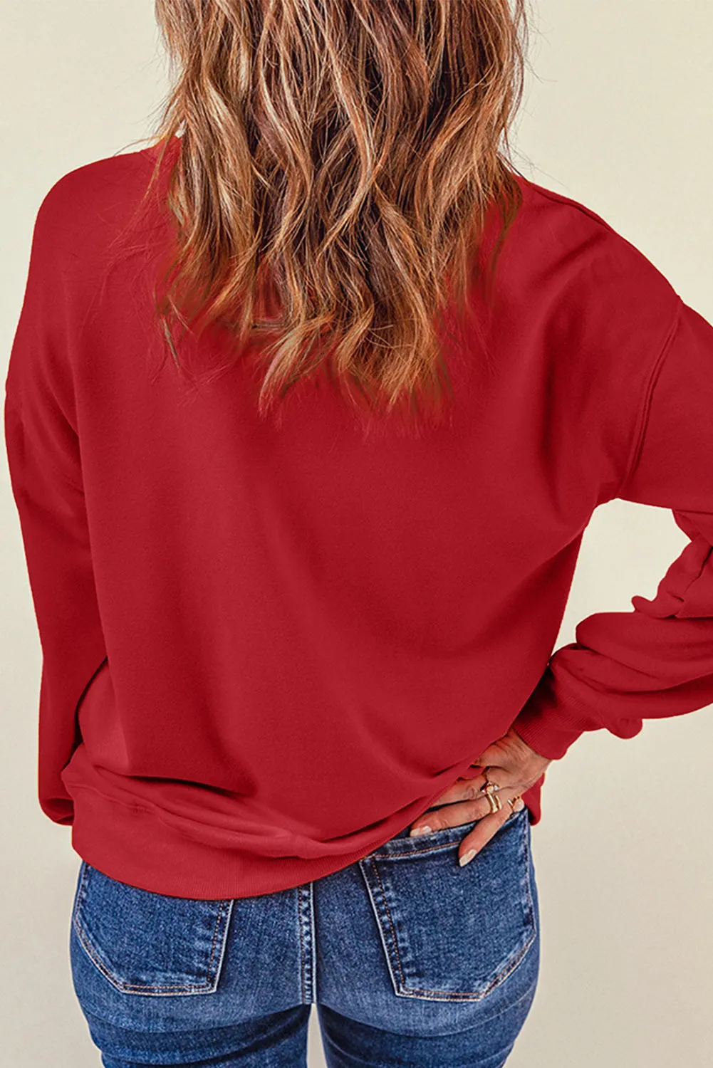 Christmas Big Bow Pattern Crew Neck Pullover Sweatshirt