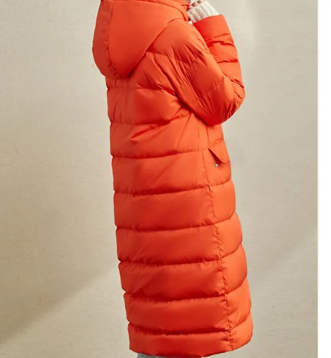 Contrast Color Long Women Winter Loose Plus size Side Pockets Down Jacket Women Down Coats