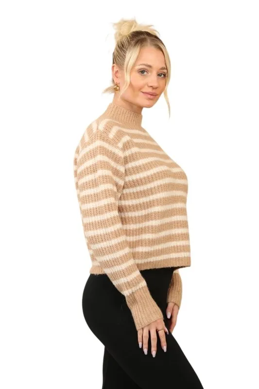 Cosy Striped Jumper with Mock Neck – Soft Acrylic Knit