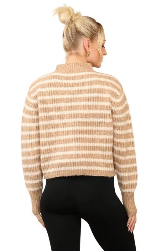 Cosy Striped Jumper with Mock Neck – Soft Acrylic Knit