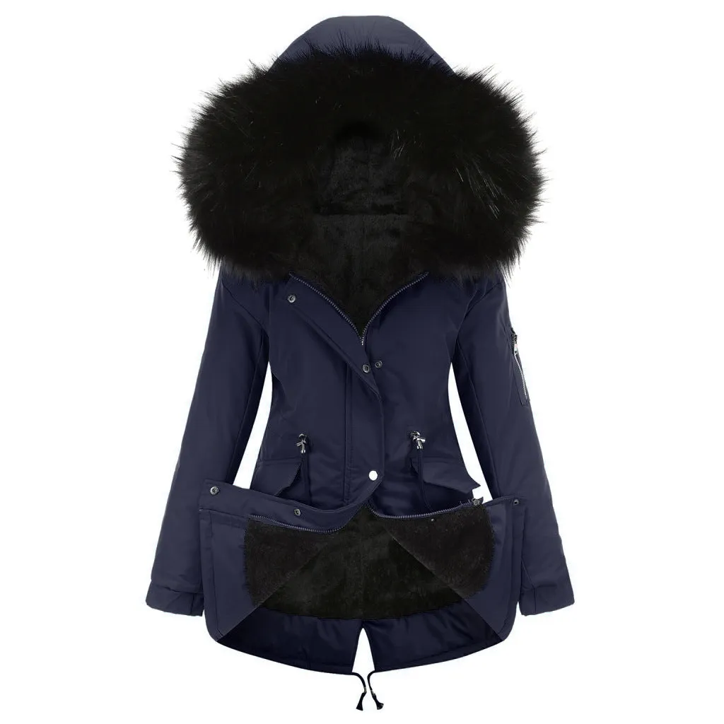 Cotton-padded Mid-length Hooded Winter Warm Fleece Coats