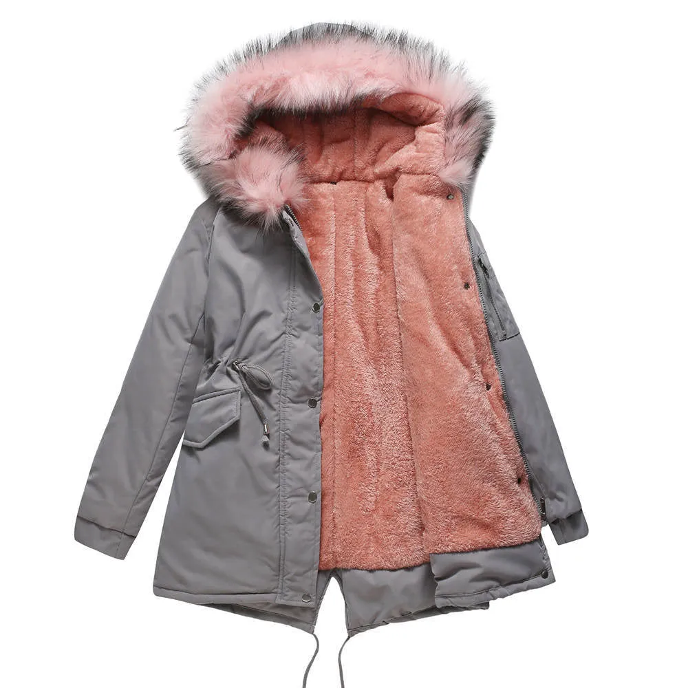 Cotton-padded Mid-length Hooded Winter Warm Fleece Coats