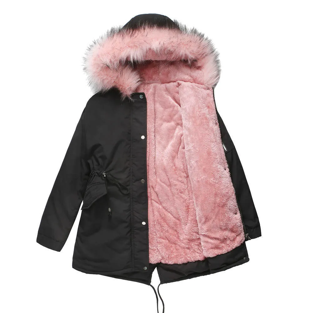 Cotton-padded Mid-length Hooded Winter Warm Fleece Coats