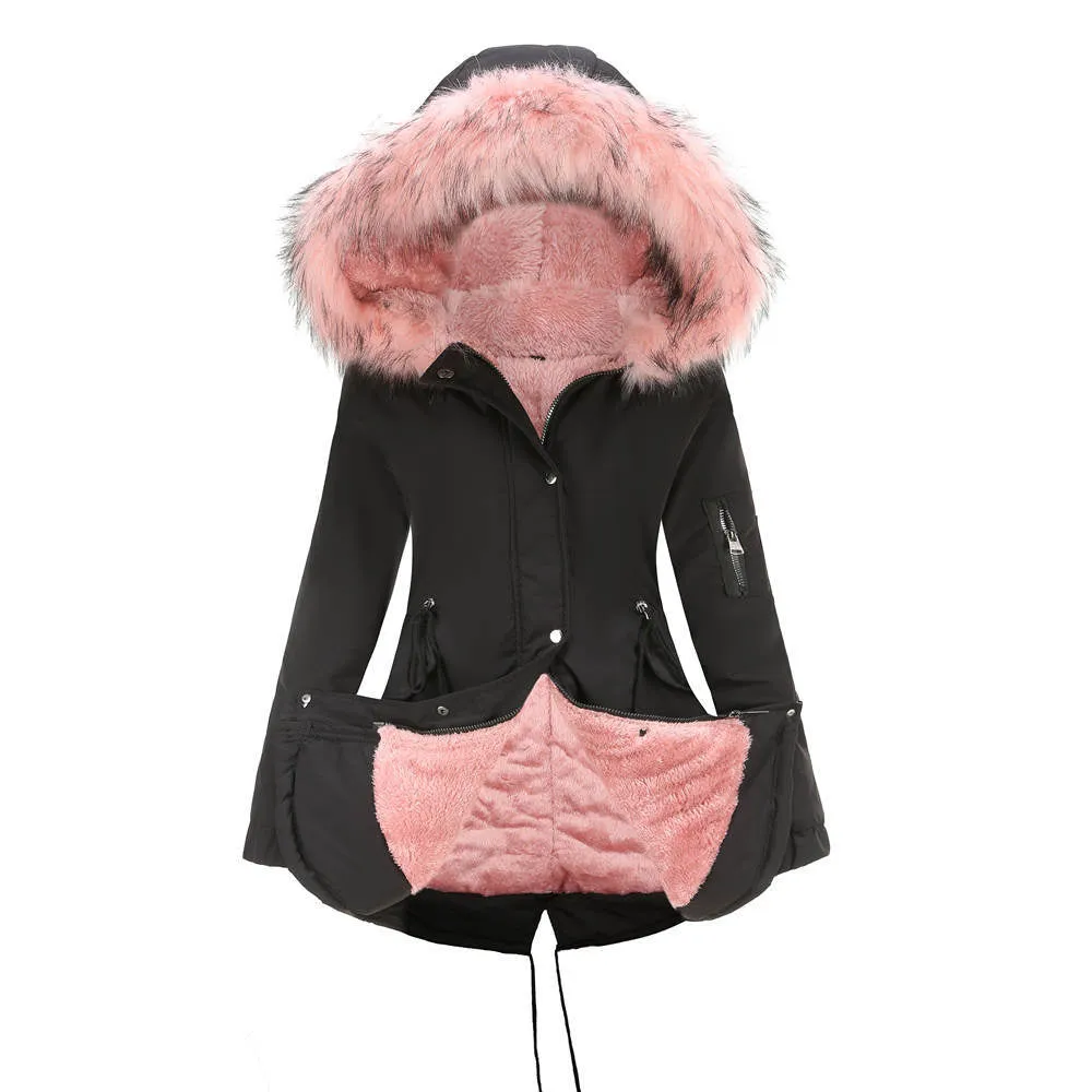 Cotton-padded Mid-length Hooded Winter Warm Fleece Coats