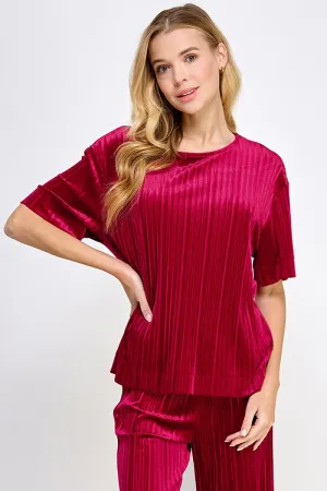 Cranberry Pleated Velvet Top