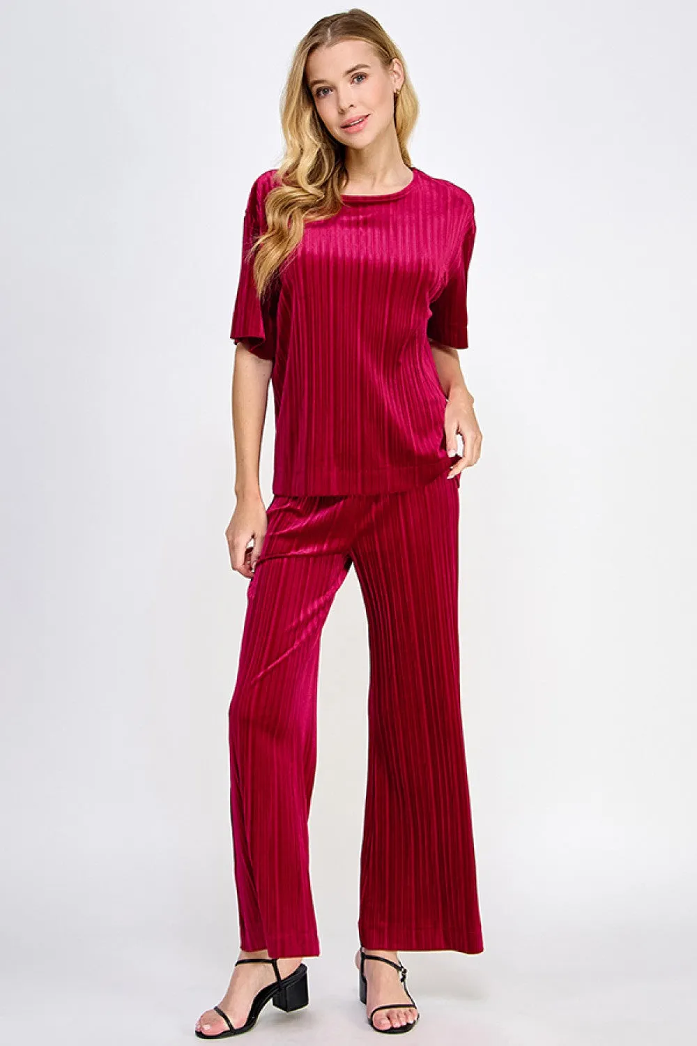 Cranberry Pleated Velvet Top