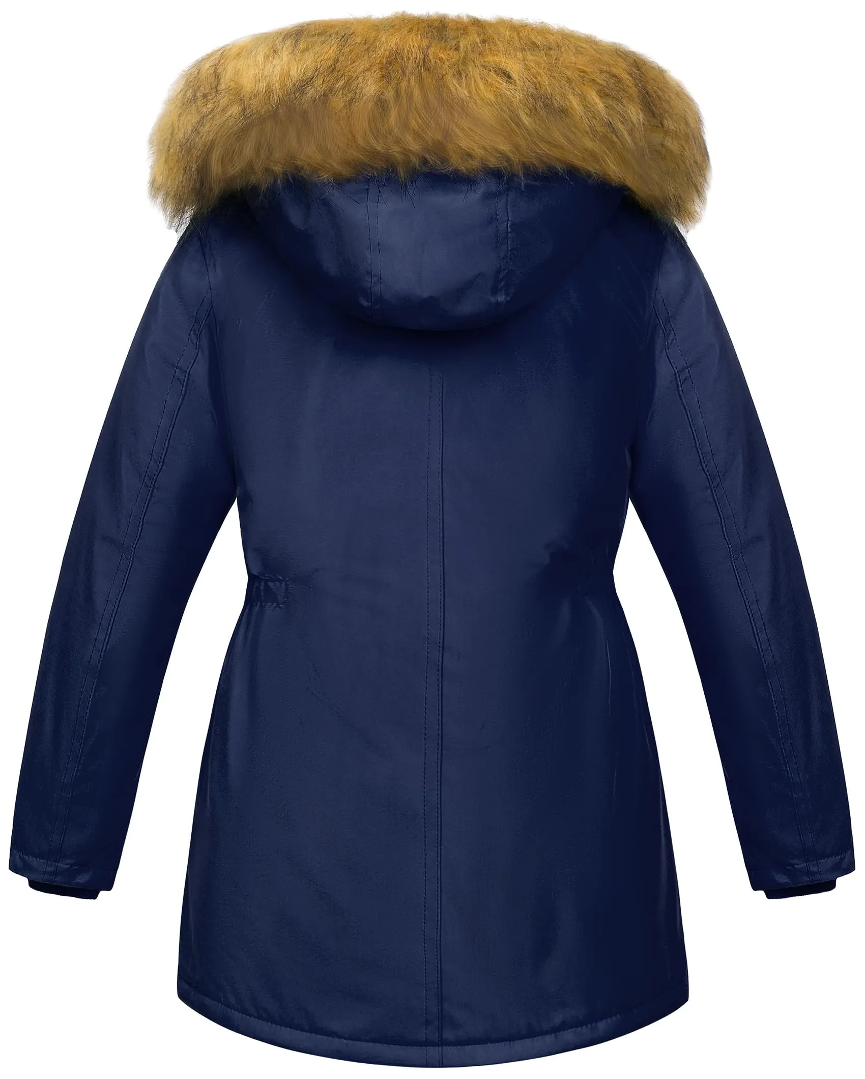 CREATMO US Girl's Long Puffer Coat Safe Lightweight Snow Outwear Jackets Sherpa Warm Teenager Coats For Girls With Removable Hood Navy Blue 14-16