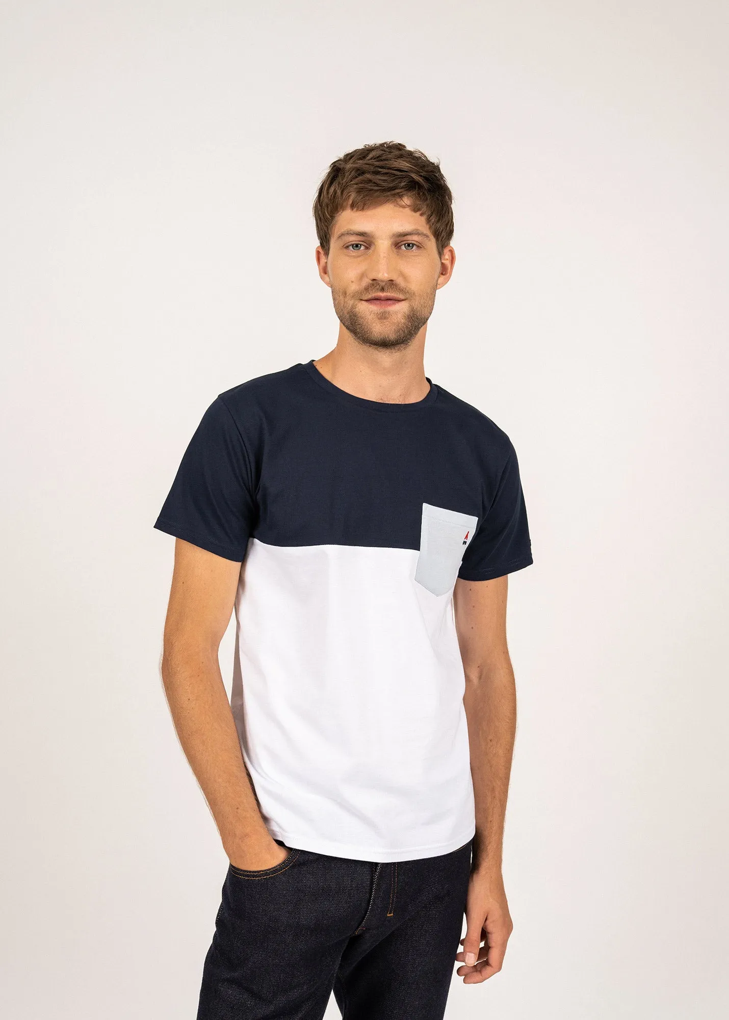 CYRIAC - Tricolor T-Shirt by Maison FT | 100% Cotton (WHITE / NAVY / LIGHT BLUE)