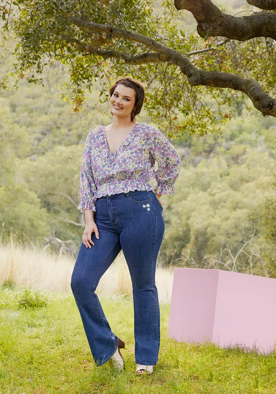 Daisies on the Prairie Embroidered Flared Jeans