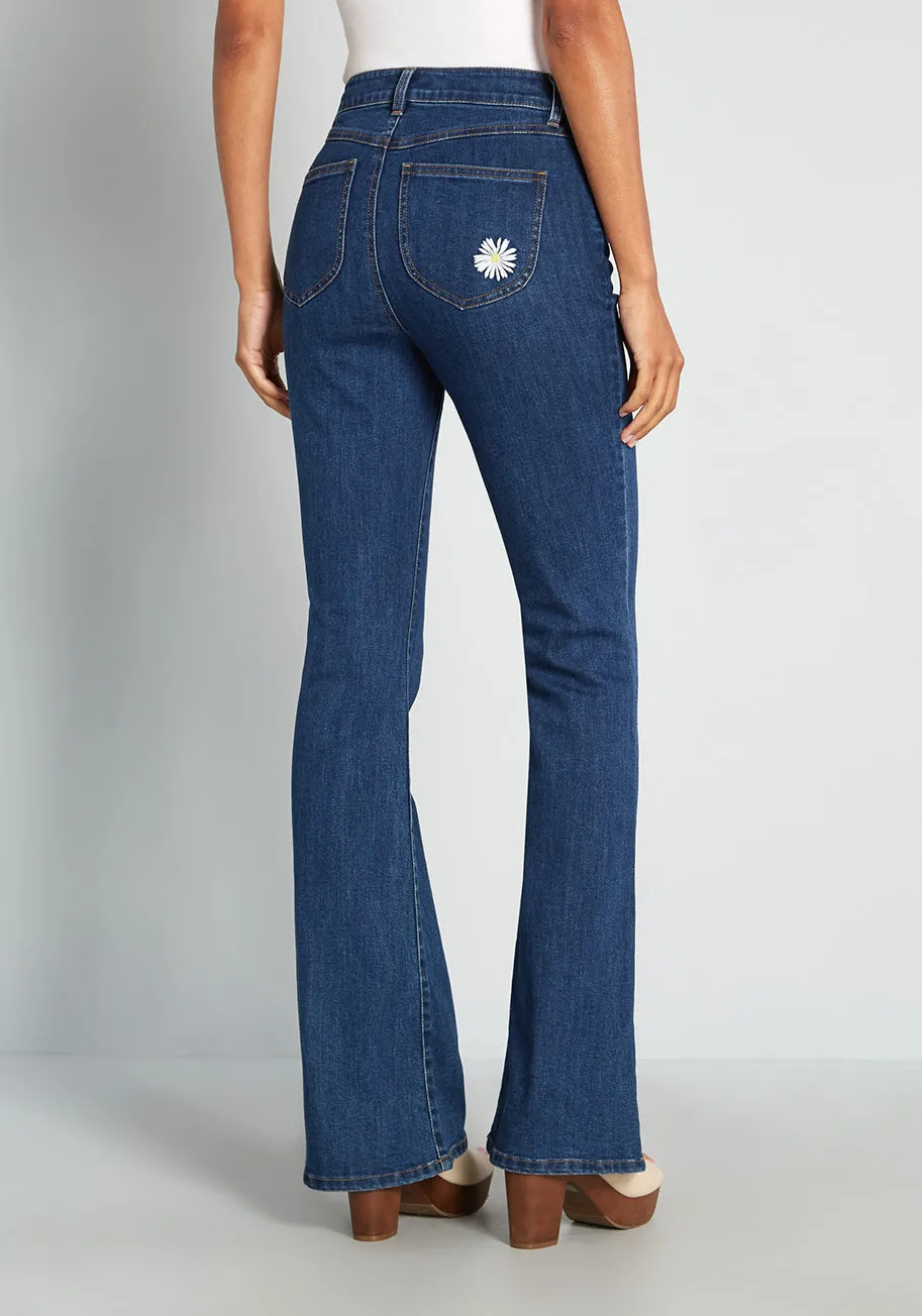 Daisies on the Prairie Embroidered Flared Jeans