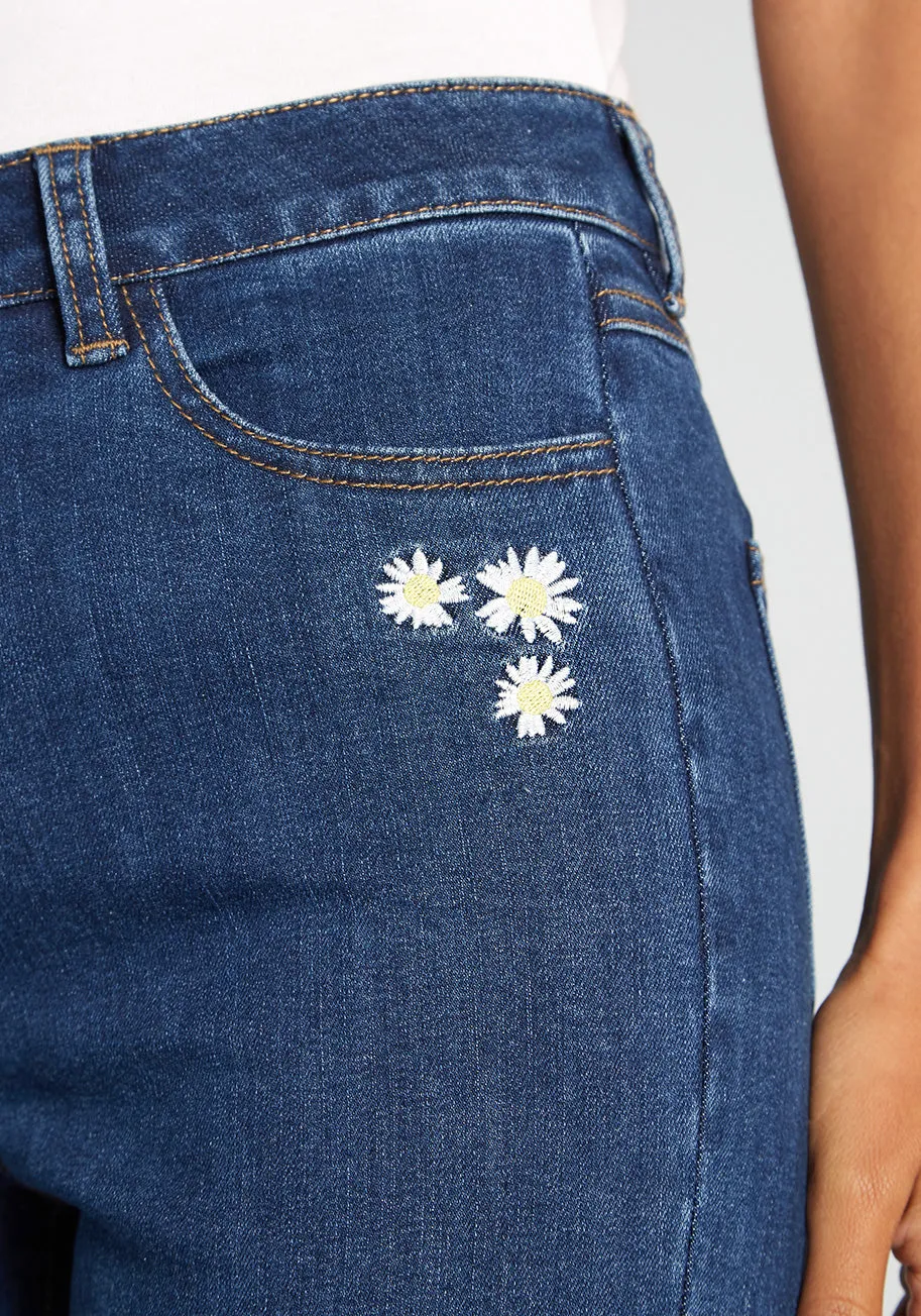 Daisies on the Prairie Embroidered Flared Jeans