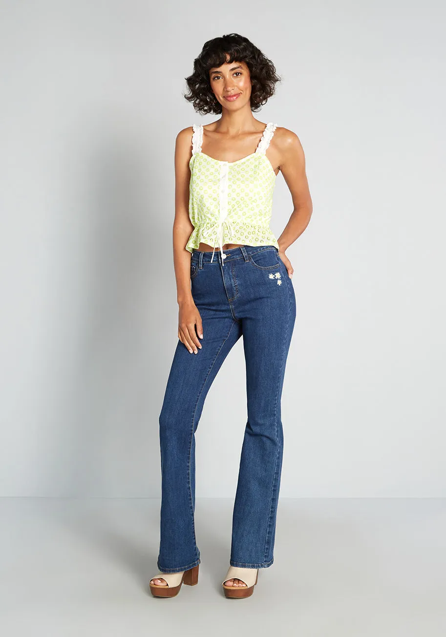 Daisies on the Prairie Embroidered Flared Jeans