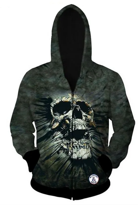 Digital Printing Green Skull Threads Hoodie