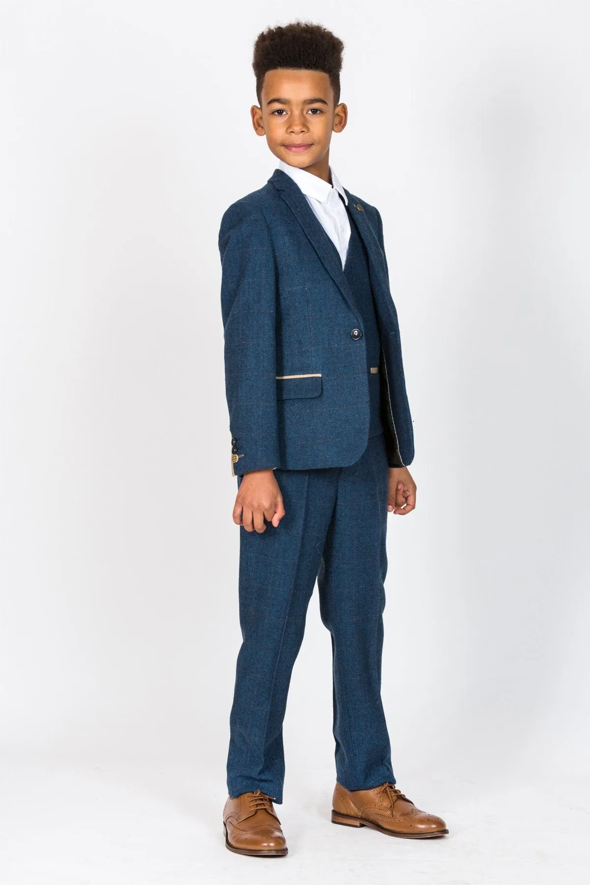 Dion Childrens Blue Tweed Check Three Piece Suit