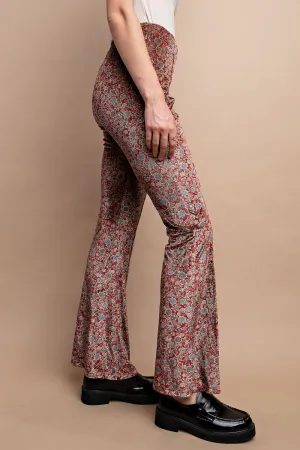 Ditsy Floral Velvet High-Rise Stretchy Flare Pants