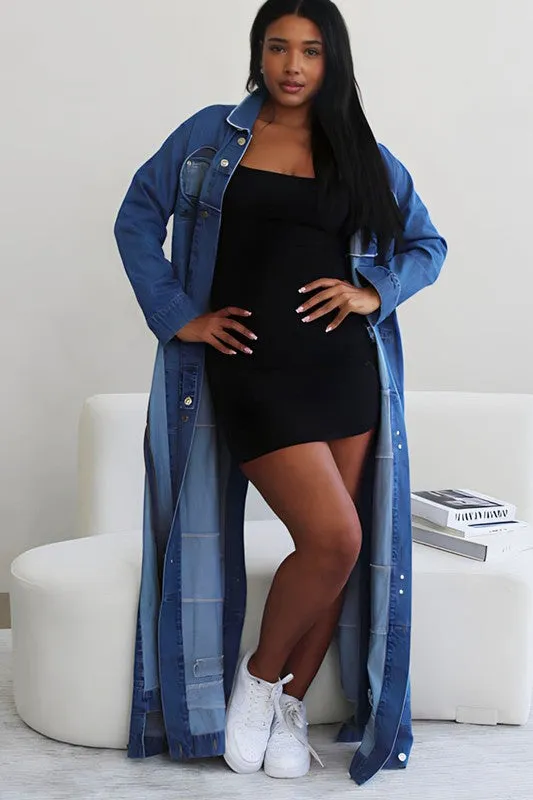 Double Slit Denim Maxi Jacket