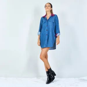 Dual-tone denim shirt wholesale