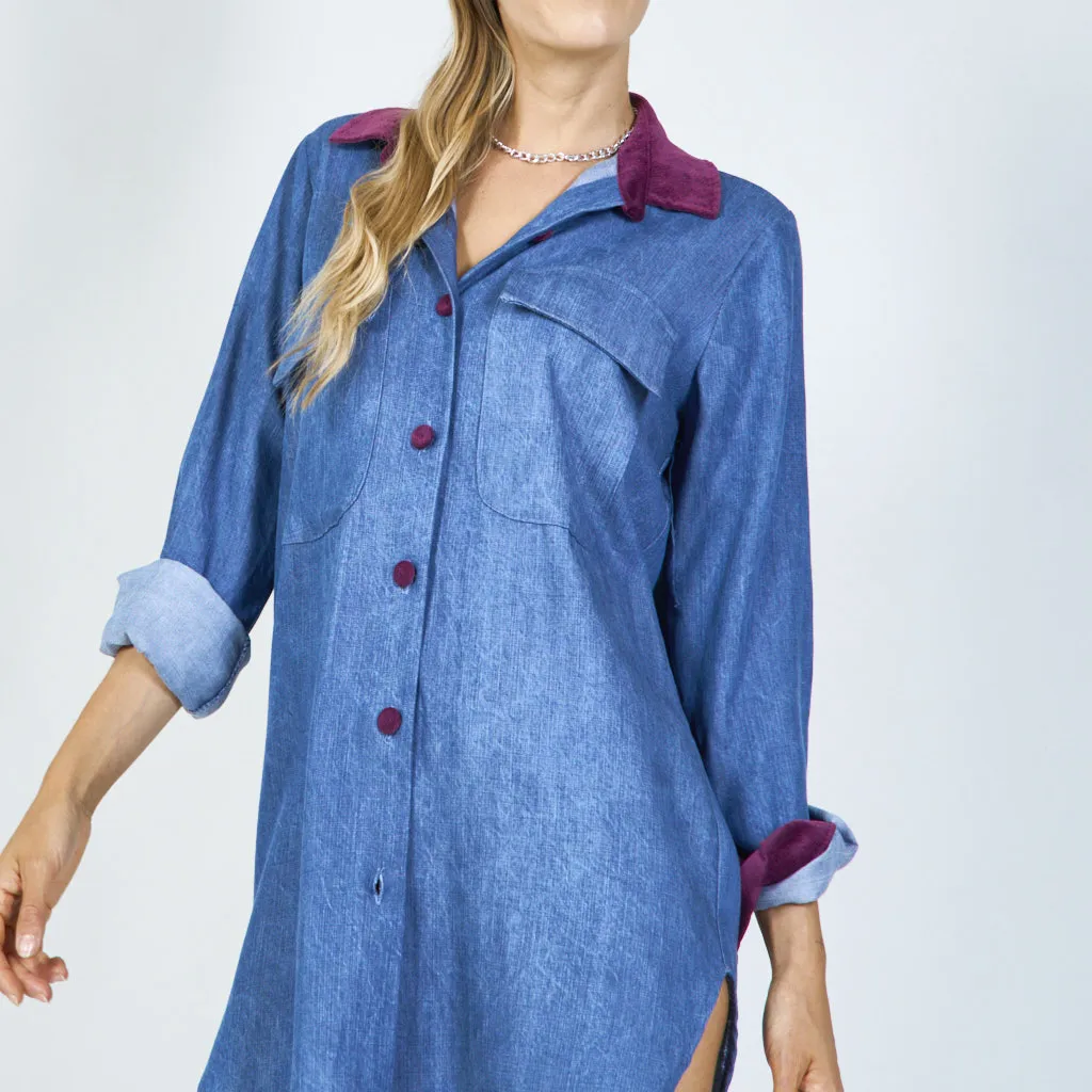 Dual-tone denim shirt wholesale