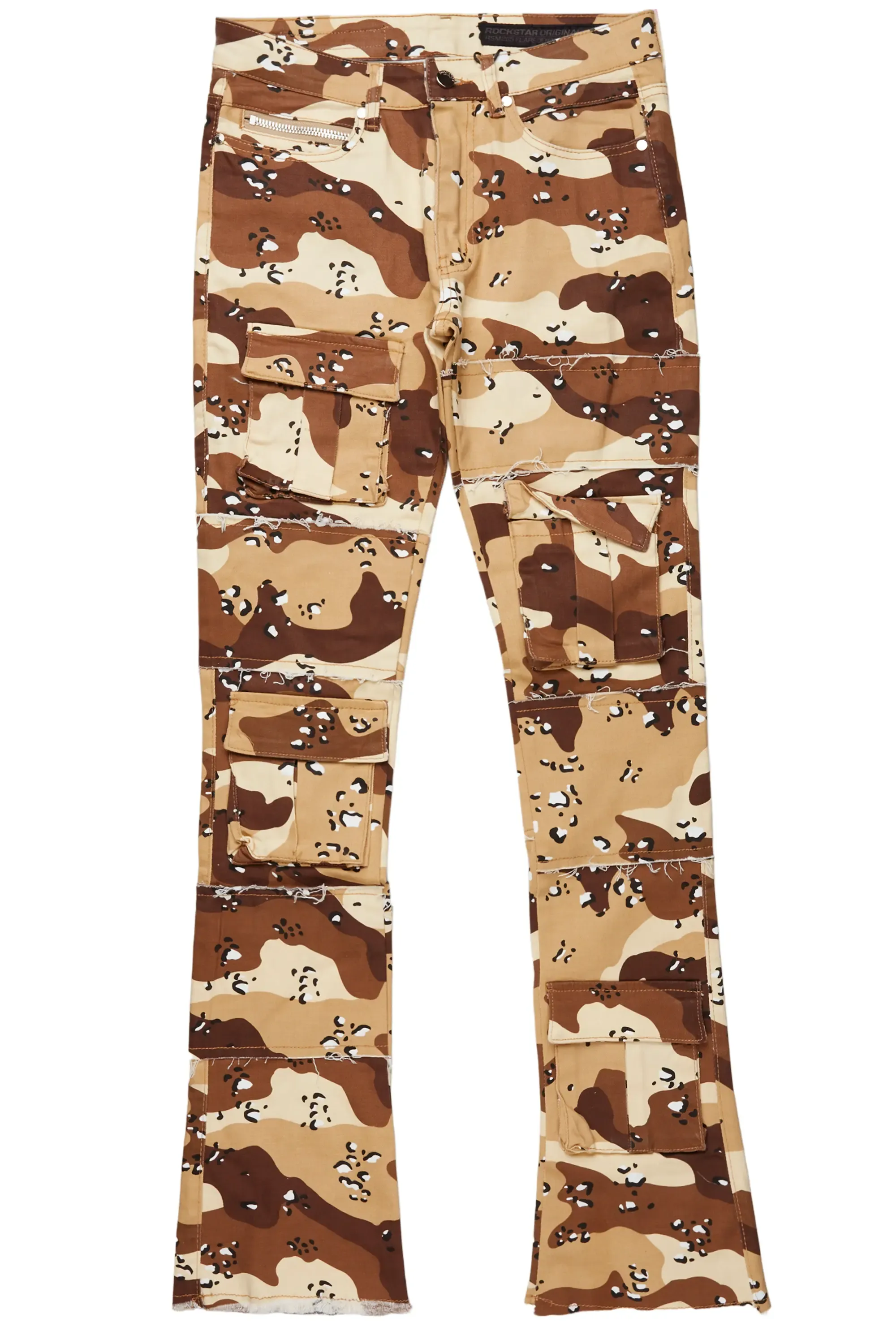 Duggar Beige Camo Cargo Stacked Flare Jean