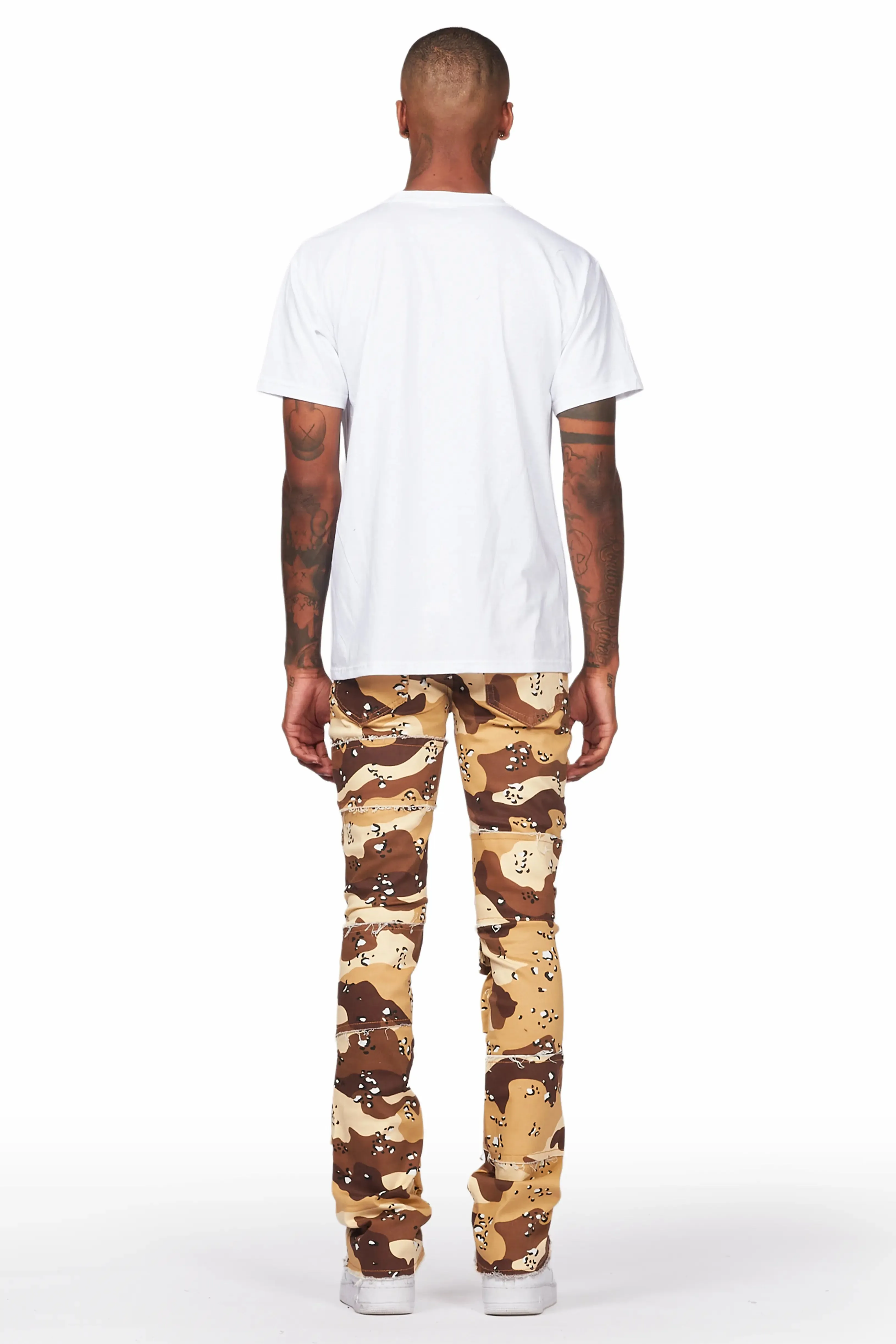 Duggar Beige Camo Cargo Stacked Flare Jean