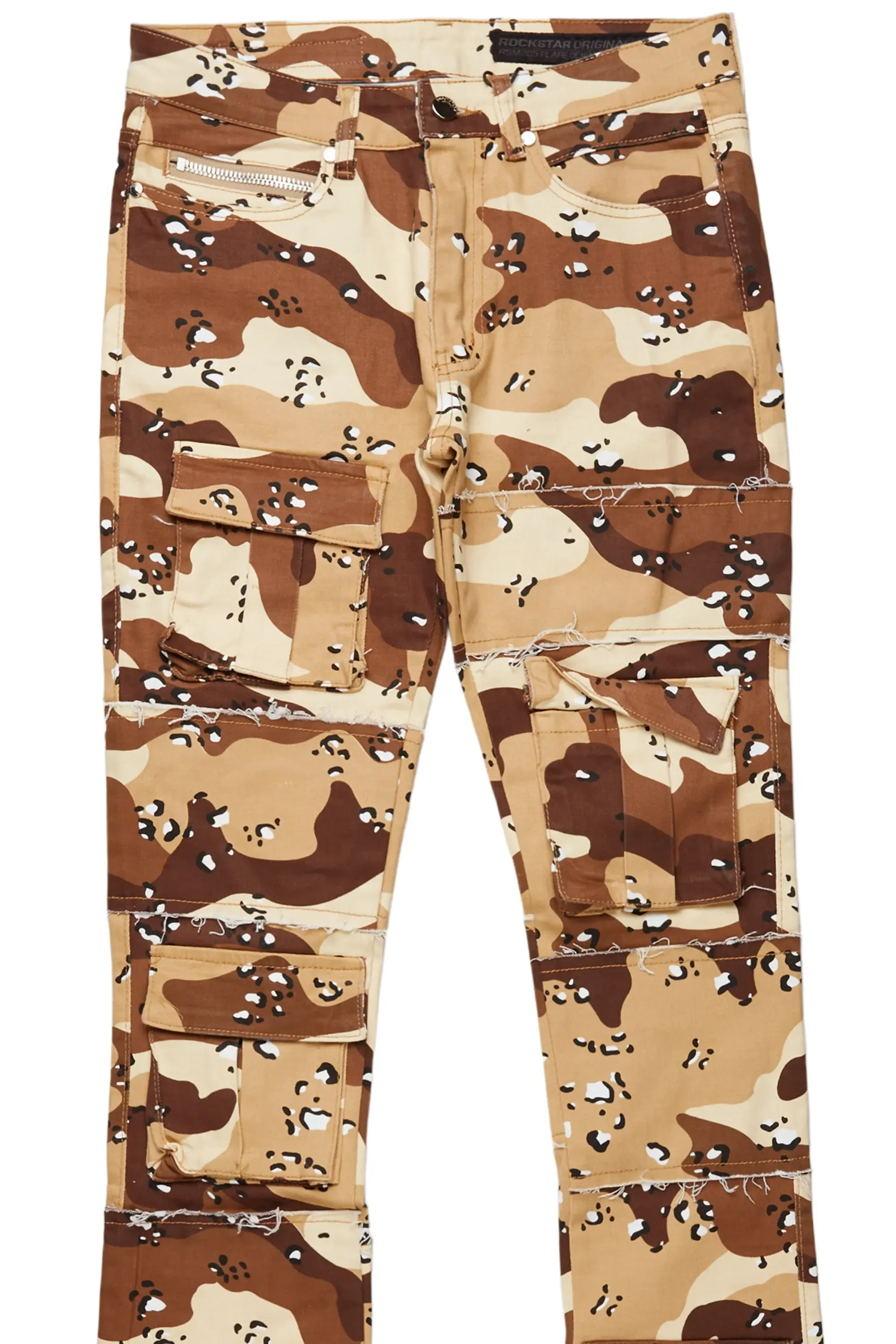 Duggar Beige Camo Cargo Stacked Flare Jean