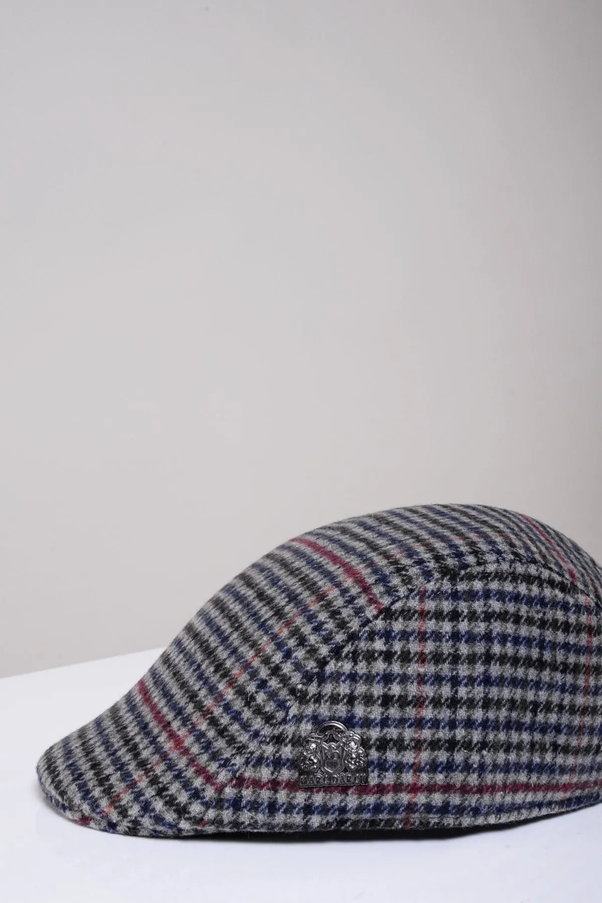 Edward Navy Grey Check Tweed Flat Cap