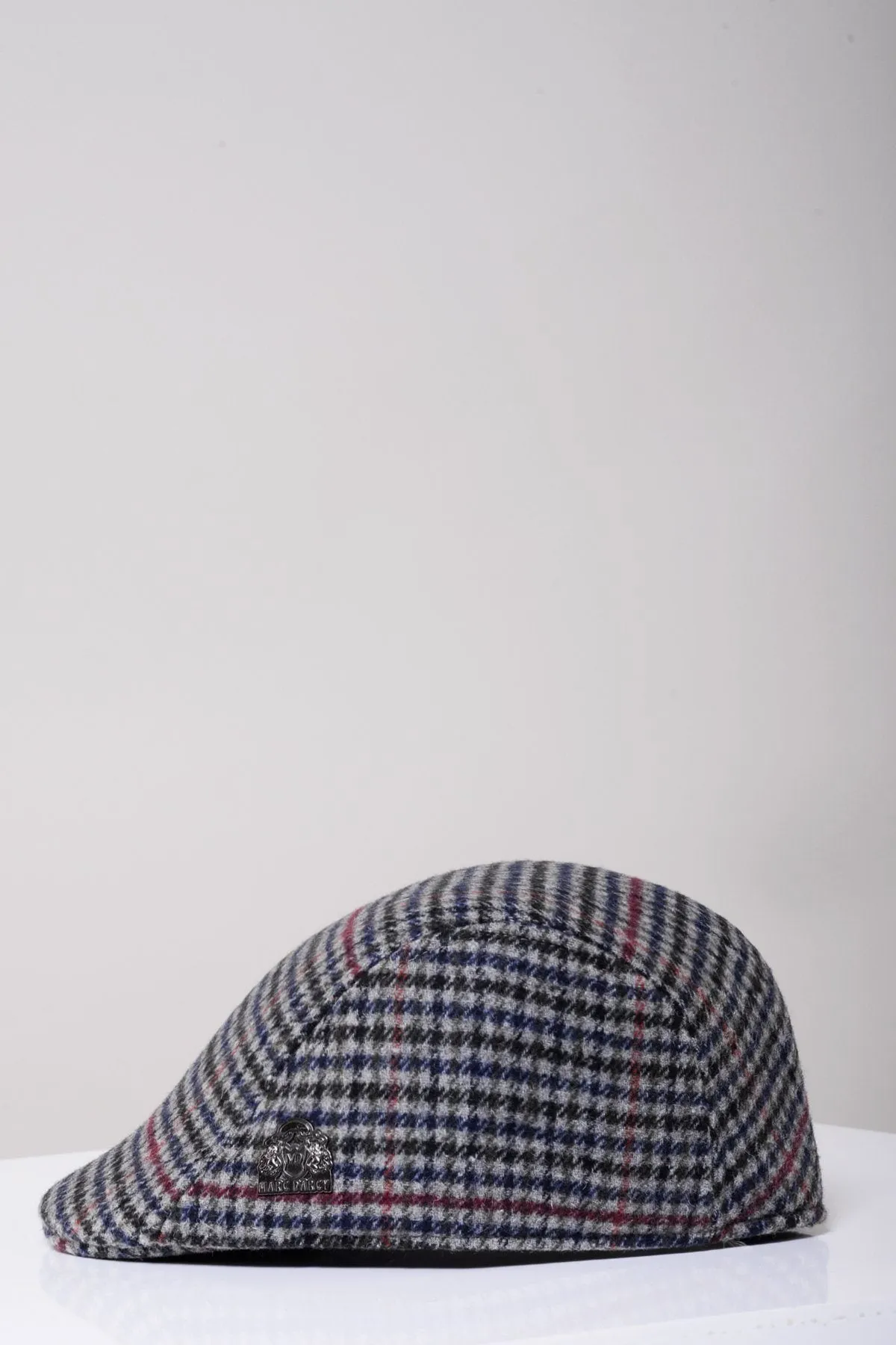 Edward Navy Grey Check Tweed Flat Cap