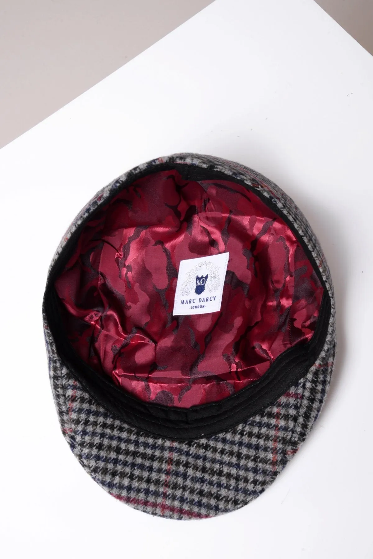 Edward Navy Grey Check Tweed Flat Cap