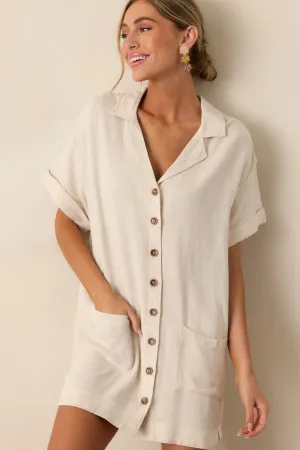 Effortless Selection Beige Button Front Shirt Mini Dress