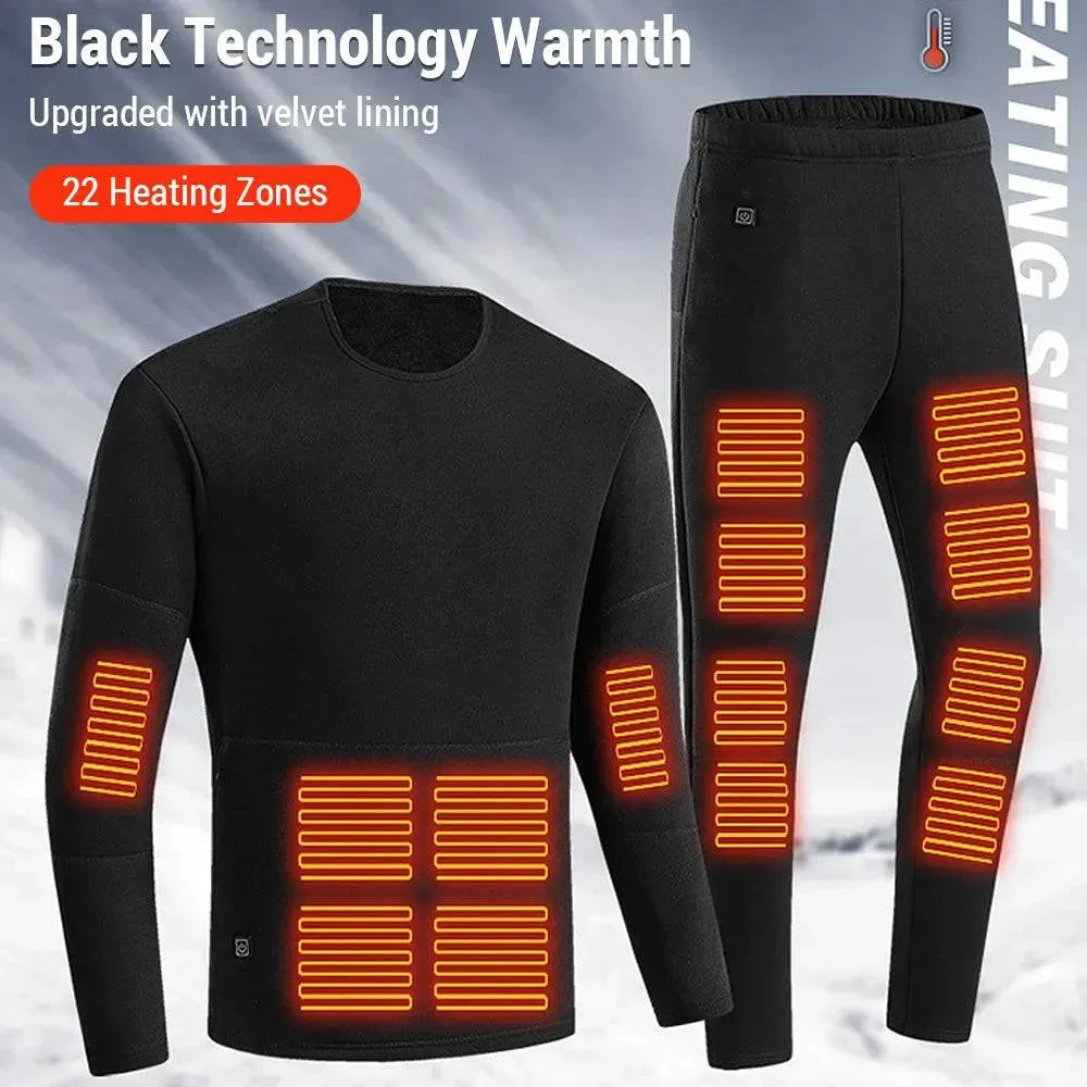 Electric Heating Underwear Set for Man 22 Area Ski Heating Body Suit 3 Levels of Temperature Control Heating Suit