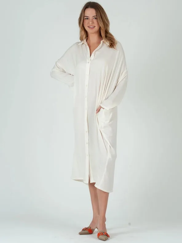 Ellie Boho Maxi Shirt Dress-Ivory