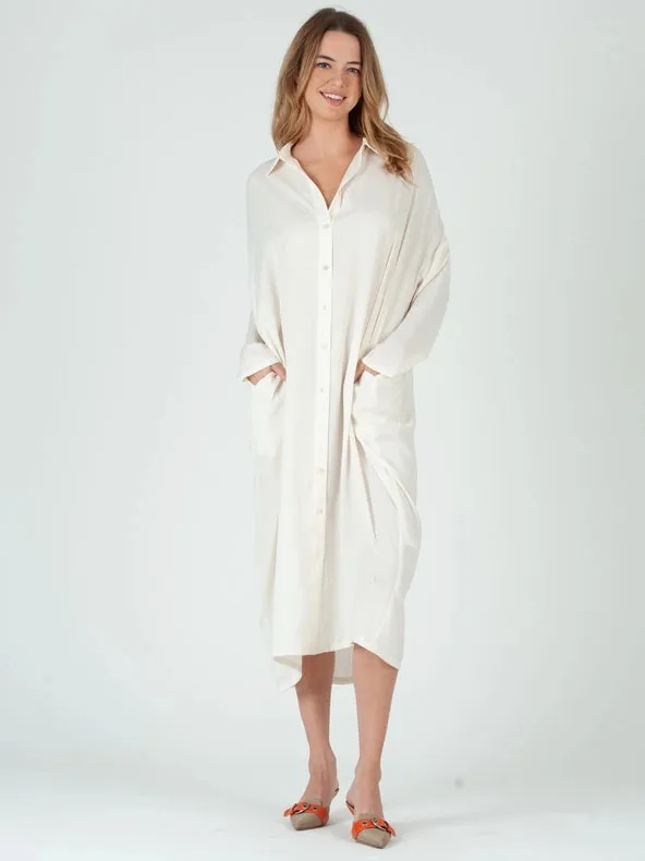 Ellie Boho Maxi Shirt Dress-Ivory