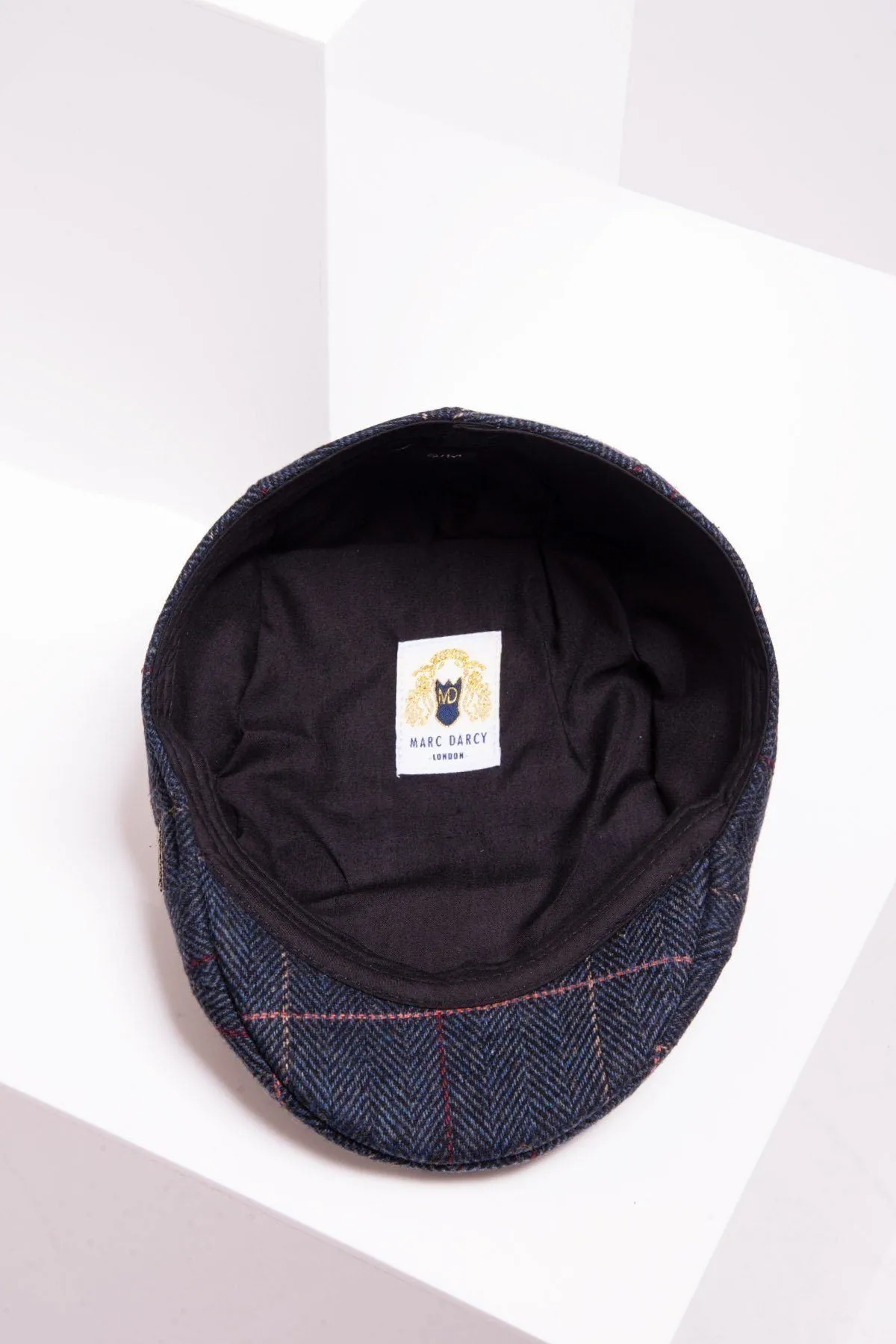 Eton Navy Blue Check Tweed Flat Cap