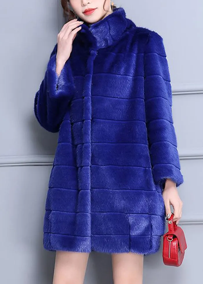 Fashion Blue Oversized Warm Fuzzy Fur Fluffy Coats Winter LY9453