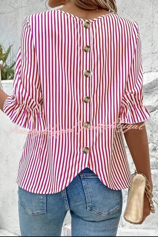 Fashionable Striped Printed Button Half Sleeve Casual Shirt