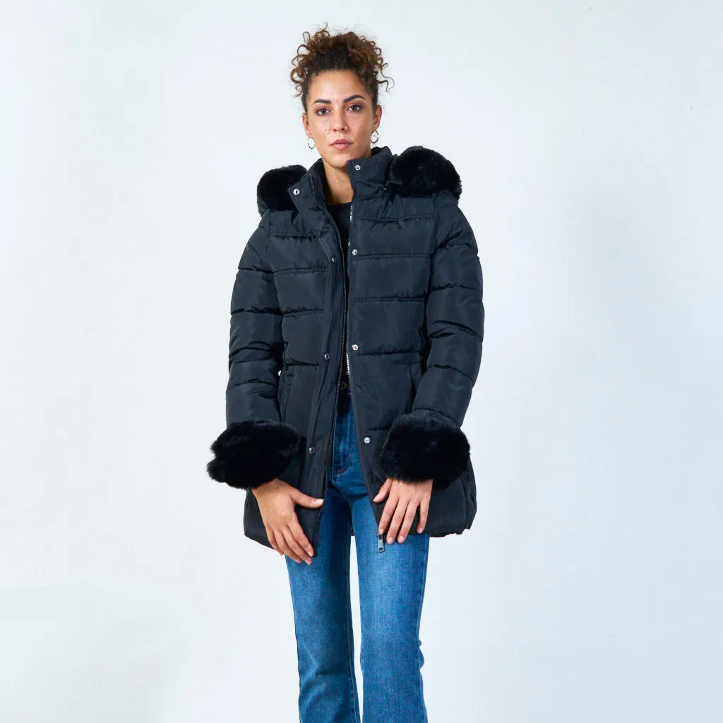 Faux fur-trimmed puffer coat wholesale