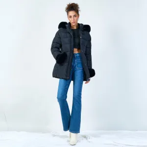 Faux fur-trimmed puffer coat wholesale